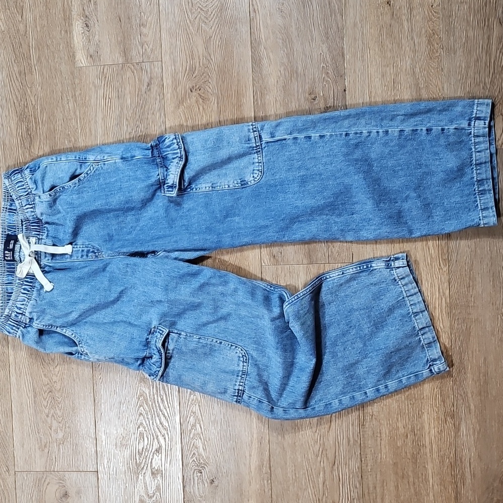 Gap High Rise Wide Leg Elastic Waist Drawstring Pull On Baggy Fit Cargo Jean - Picture 2 of 16